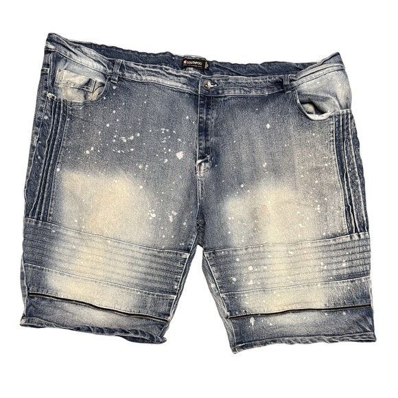 Southpole Hip Hop 90's Jean Shorts Men's SZ 52 Stretch Blue Paint Splash Graphic - Picture 1 of 9